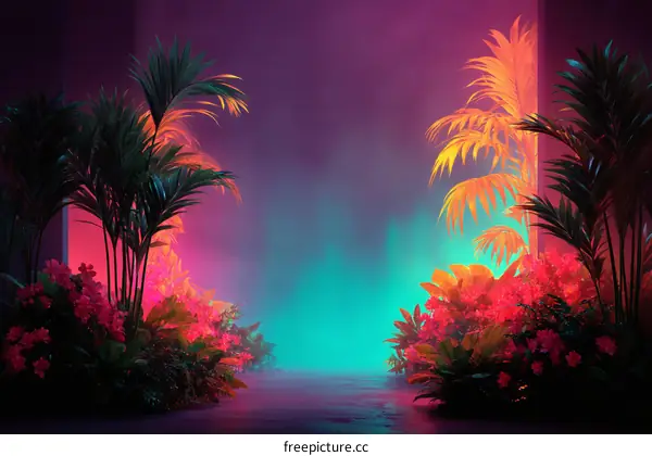 Neon Tropical Garden Scene Design