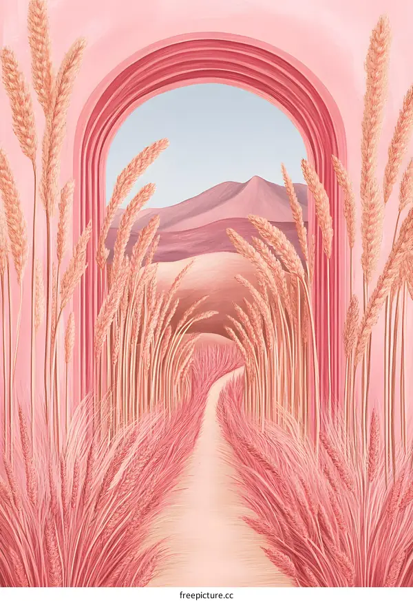 Pink Archway Leading to a Field of Grass