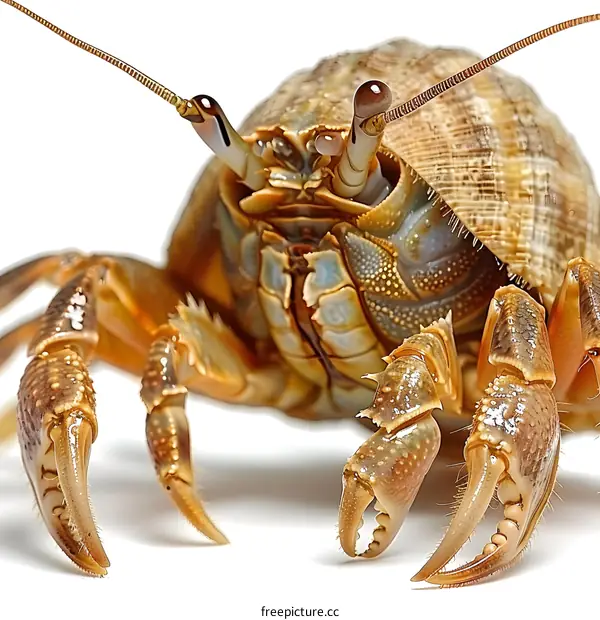 Close-up of a Hermit Crab on a White Background