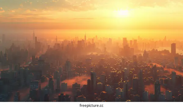 Sunrise over a Futuristic Cityscape