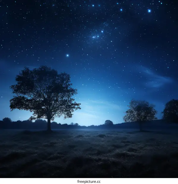 Silhouettes of Two Trees Against a Starry Night Sky