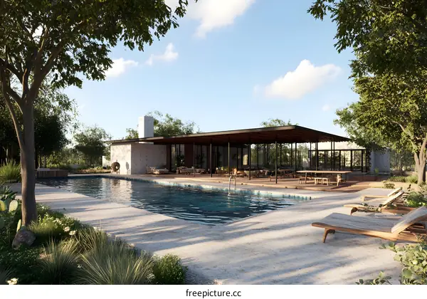 Modern Home with Swimming Pool and Patio in a Desert Landscape