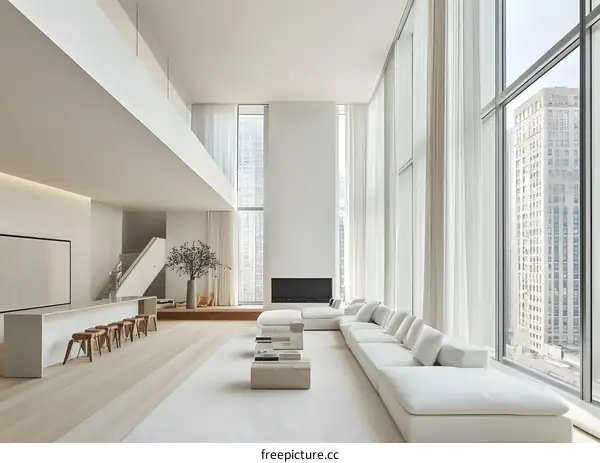 Modern Minimalist Living Room Interior Design With Large Windows