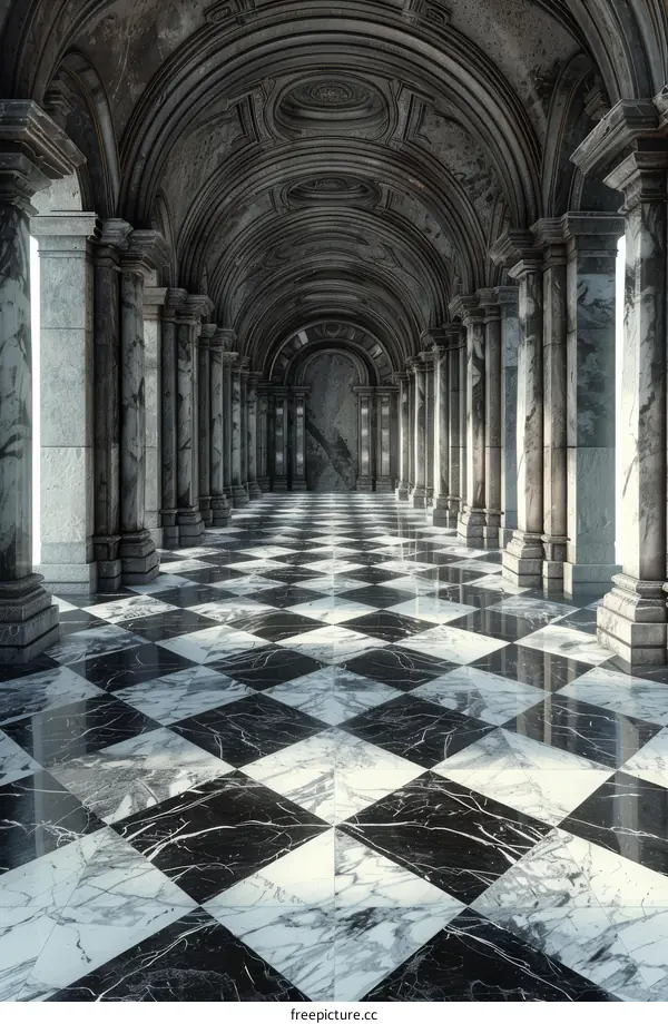 Grand Marble Colonnade Hallway Perspective