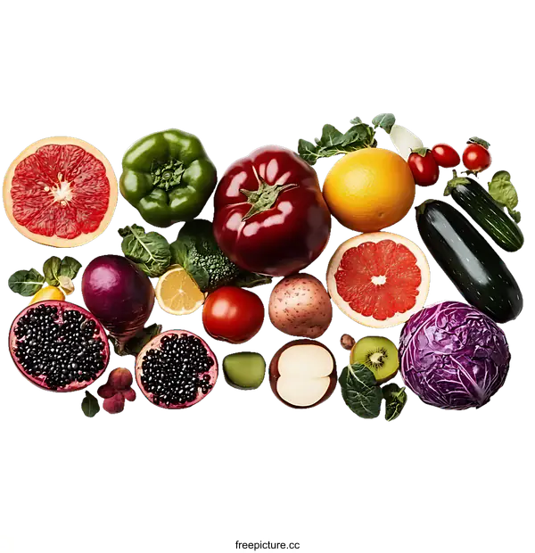 [Transparent Background PNG]Colorful Fresh Fruits and Vegetables Display