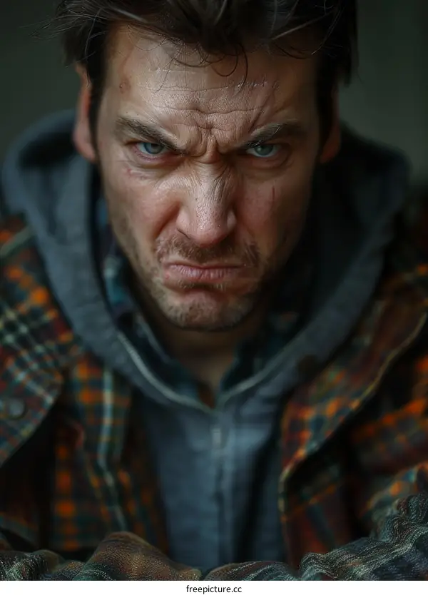 Closeup Portrait of a Man with a Serious Expression
