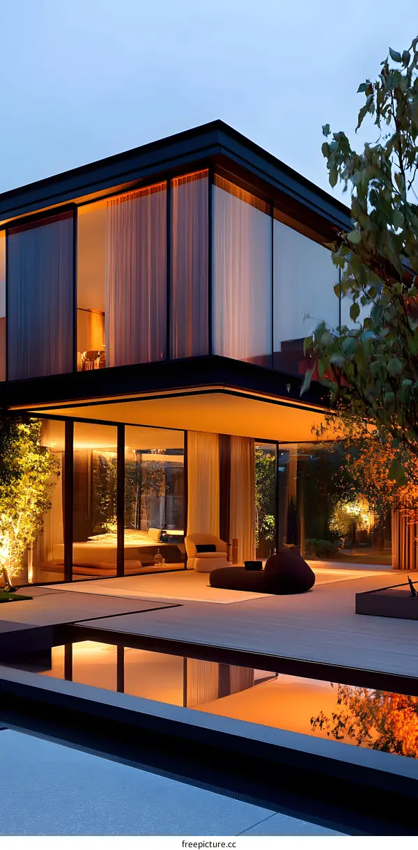 Modern House with Large Windows and a Pool