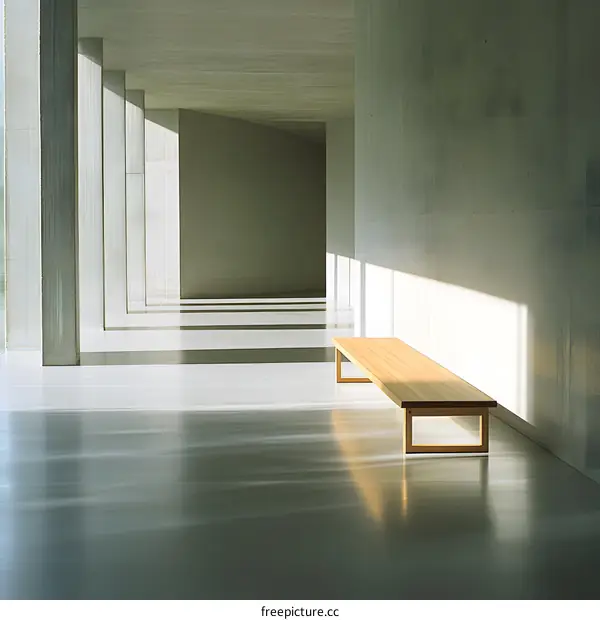 Minimalist Architecture Corridor With Wooden Bench