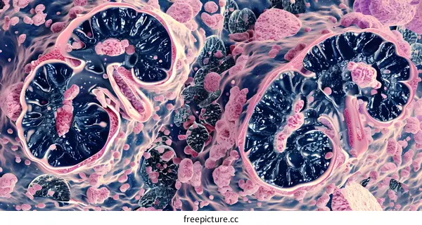 Microscopic View of Human Kidney Cells