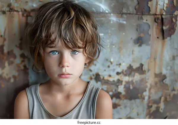 Portrait of a boy with blue eyes and brown hair