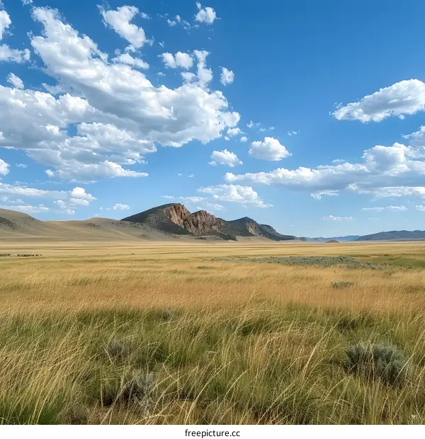 Vast Grassland Under Blue Sky