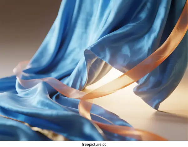 Elegant Flowing Blue Silk Fabric with Soft Ribbon Details