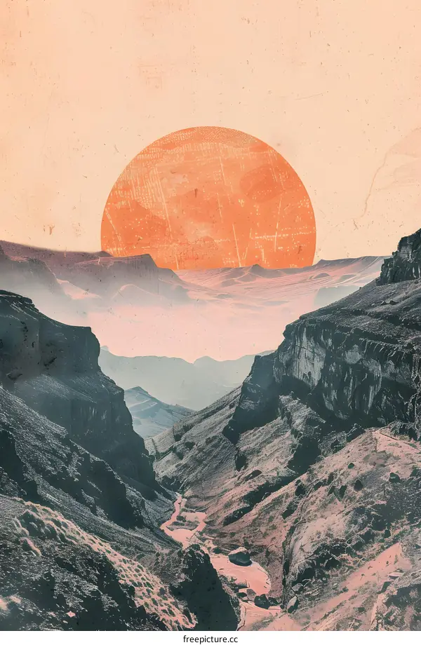 Canyon Landscape with a Large Sun