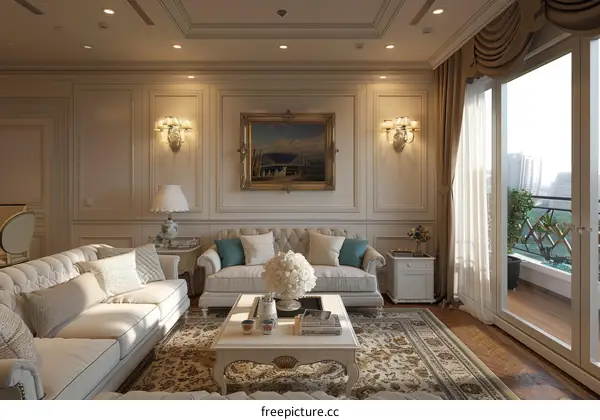 Luxurious European Style Living Room with Stunning City View