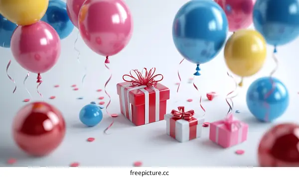 Colorful Balloons and Gifts Celebration Illustration