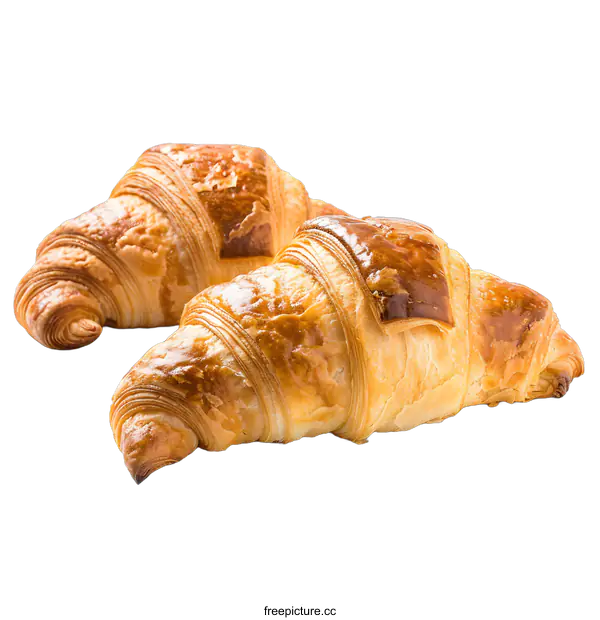 [Transparent Background PNG]Two Freshly Baked Croissants on a White Background