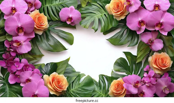 Tropical Floral Arrangement Border Design