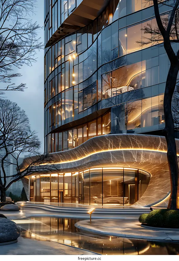 Science fiction photorealistic hotel lobby