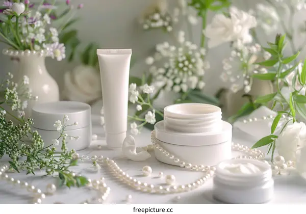 Natural skincare products with flowers