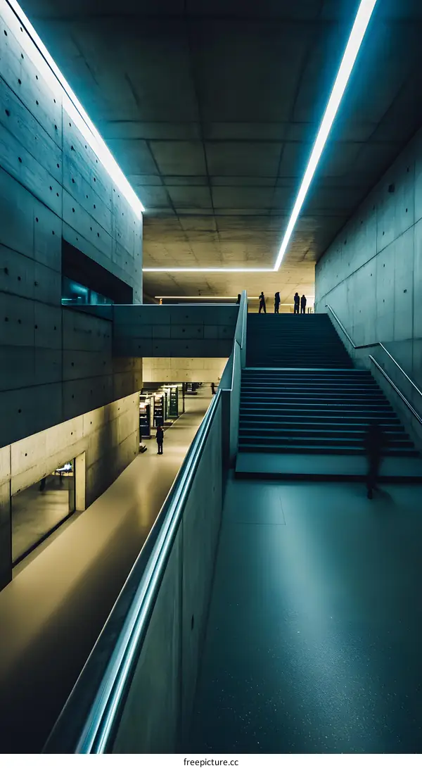 Modern Concrete Staircase With People