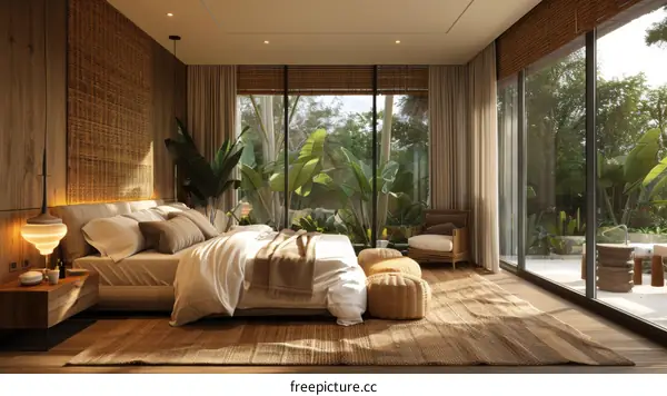 Modern Tropical Bedroom Interior Design With Large Windows
