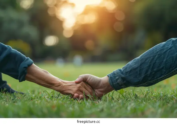 A Couple Holding Hands in the Grass at Sunset