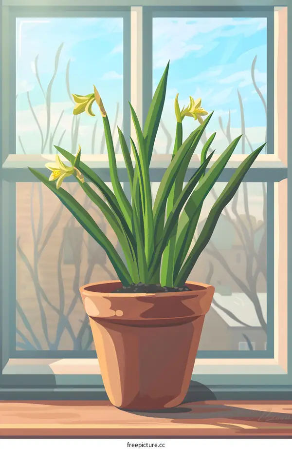 Potted Plant In Windowsill