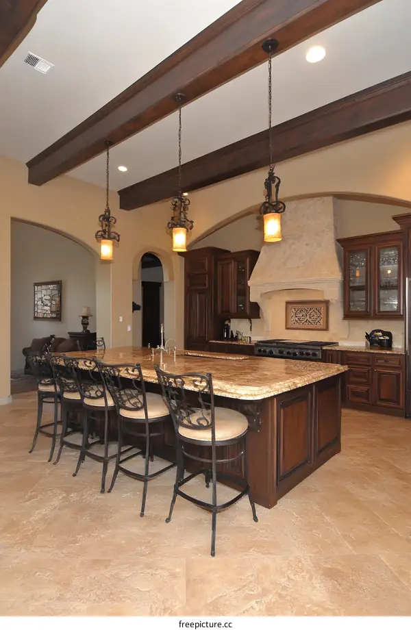 Modern Kitchen Interior Design with Island and Bar Stools