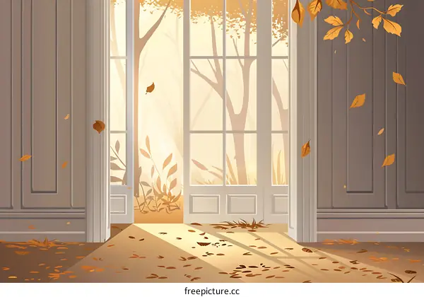 Autumn Leaves Fall Through Open Door