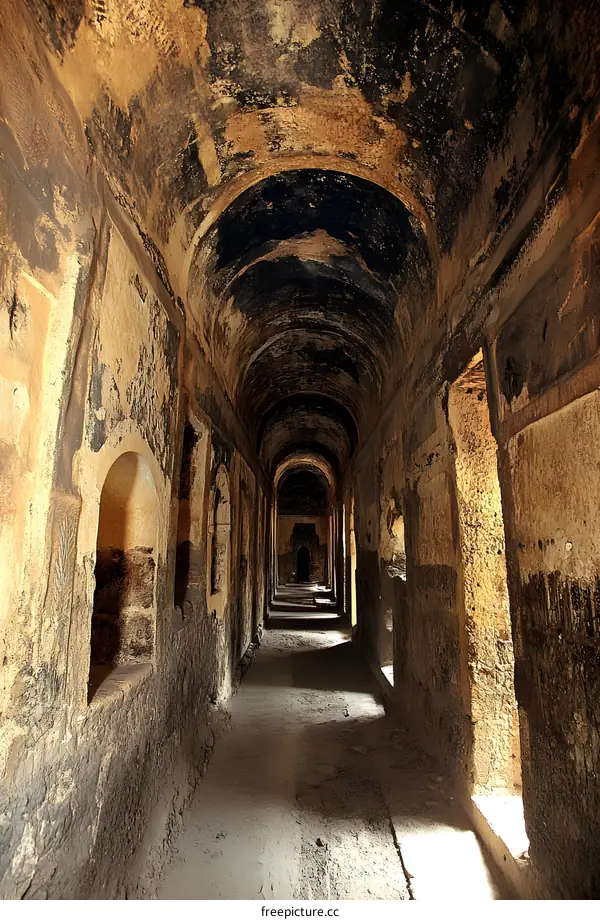 Ancient Stone Corridor with Arched Ceiling