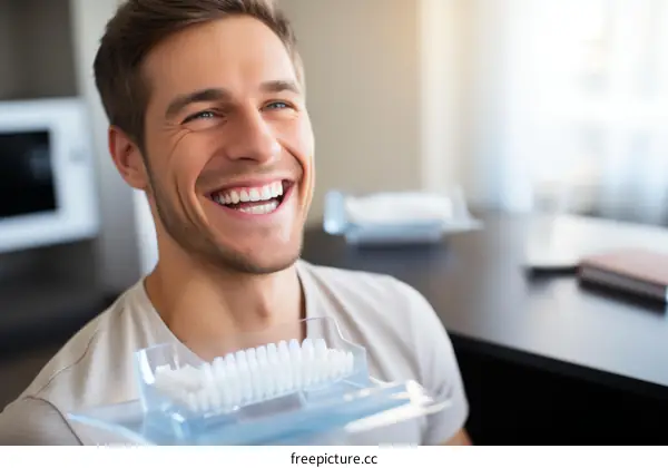 Happy man showing off his new teeth