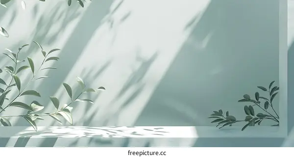 Minimalist Green Background with Leaves and Sunlight