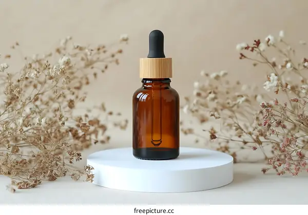 Amber Glass Dropper Bottle with Dried Flowers