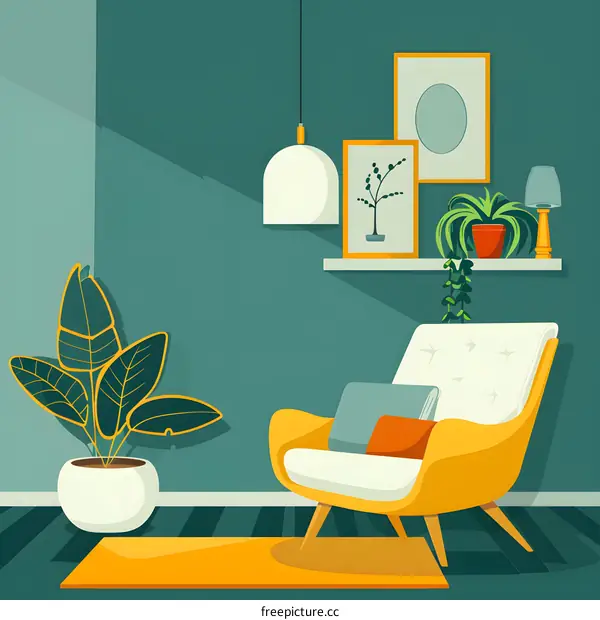 Green Wall Minimalist Living Room Interior Design