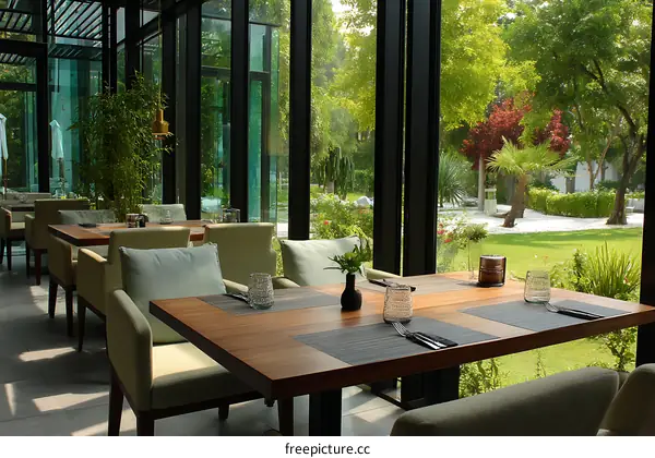 Modern Restaurant with Garden View Dining Area