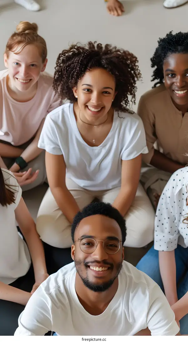 Group of Diverse People Smiling Together Sitting on Floor