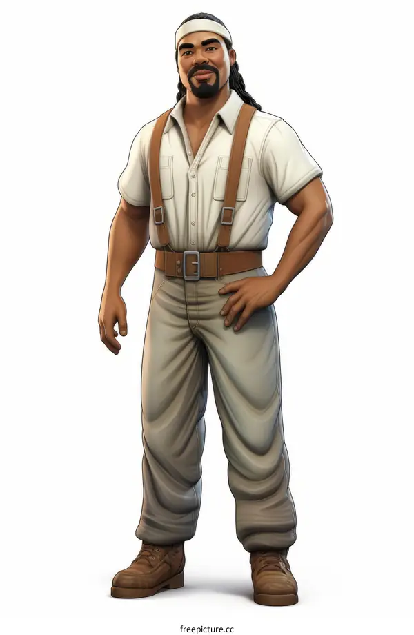 Realistic Illustration of a Man in White Shirt and Brown Pants