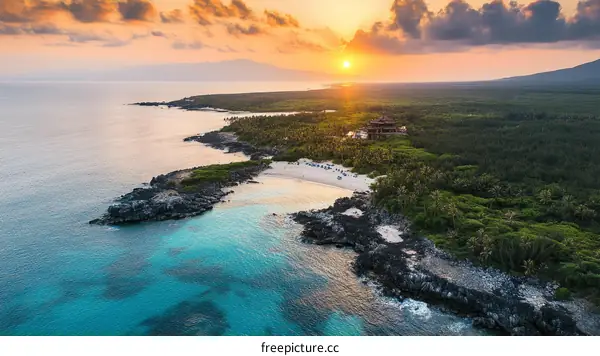 Sunset over Tropical Island Coastline