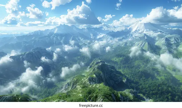 Epic Fantasy Mountain Landscape with Clouds