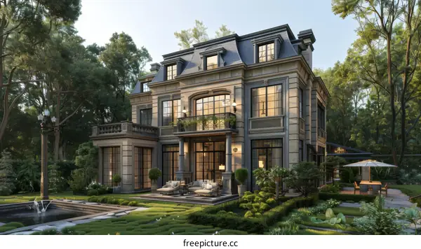 European-style villa surrounded by greenery