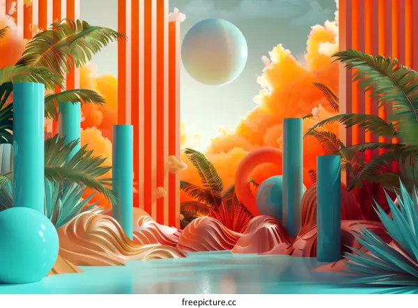 Abstract Tropical Scene with Geometric Forms