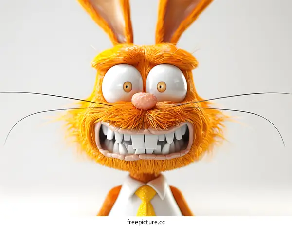 Funny Cartoon Orange Rabbit with Big Teeth and Yellow Tie