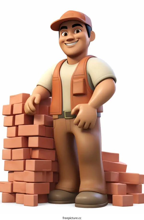 builder next to a pile of bricks