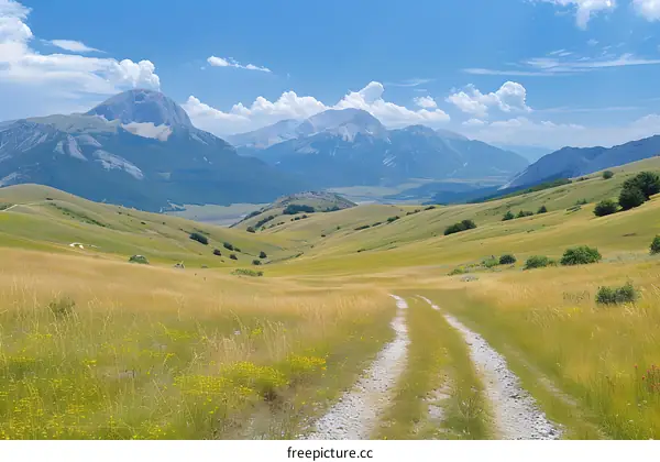 The winding road through the green hills