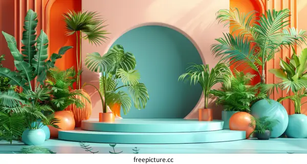 Colorful Tropical Plants Display Stage