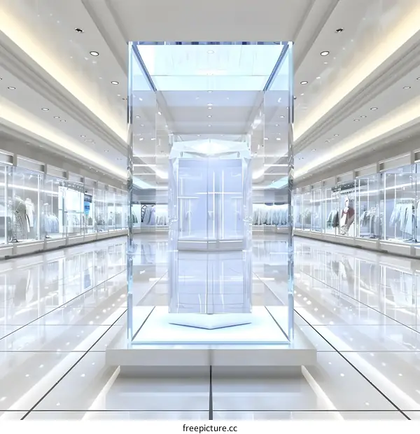 Modern Glass Display Case in an Empty White Store