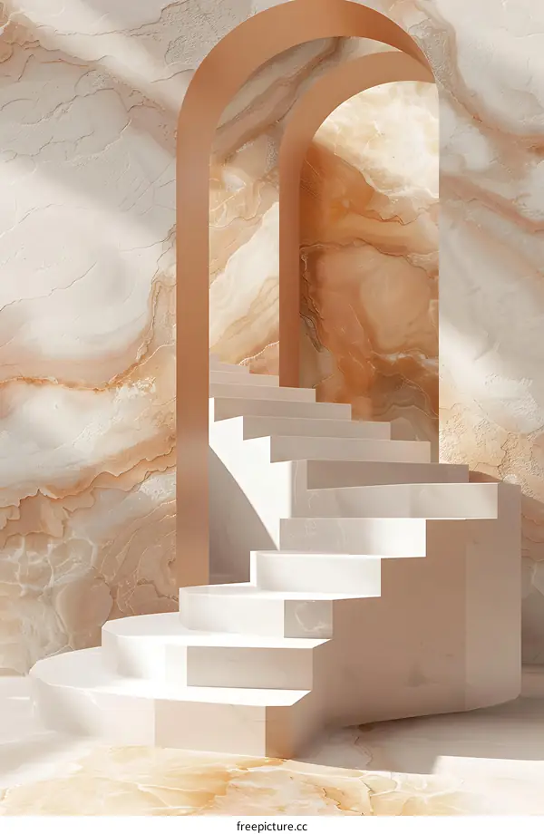 Abstract Minimalist Staircase With Archway And Marble Texture