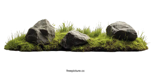 [Transparent Background PNG]Rocky Grassy Landscape Isolated on White Background