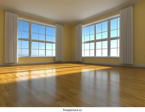 Empty Room with Two Windows and White Curtains