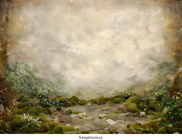 Vintage  Forest  Background  With  Moss  And  Rocks